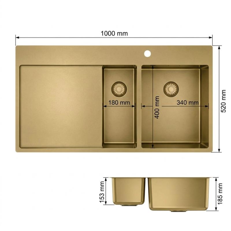 Pure.Sink Exclusivo Gouden 1,5  spoelbak met afdruipgedeelte 100x52 cm Tapwing rechts PEX3418100RT-60